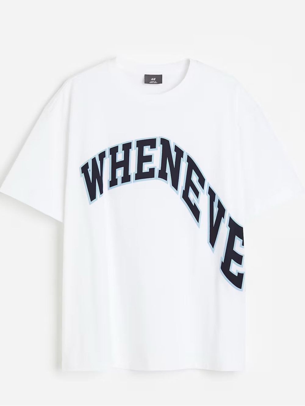 H&M White T-Shirt with Navy & Light Blue 'WHENEVER' Arch Graphic